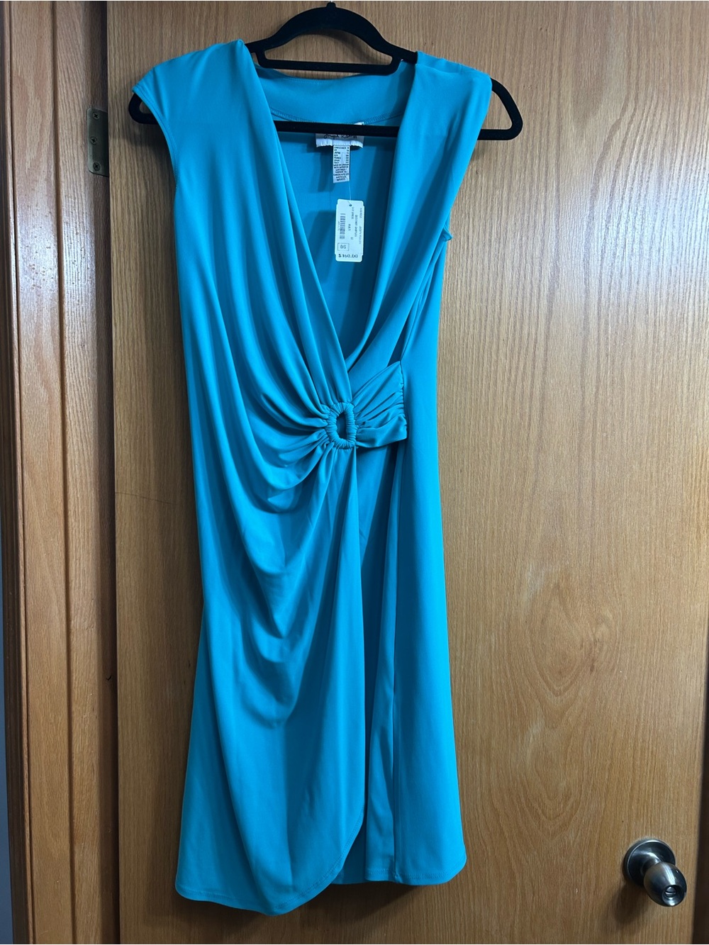 Joseph Ribkoff Teal One-Shoulder Draped Dress